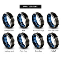 font options for inside engraving on black & blue & gray seed of life rings