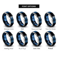 font options for inside engraving on blue & silver seed of life rings