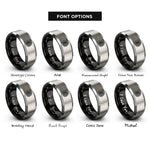 font options for inside engraving on black & gray seed pattern maze rings