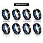 font options for inside engraving on black & blue & gray seigaiha wave pattern rings