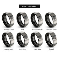 font options for inside engraving on black & gray seigaiha wave pattern rings