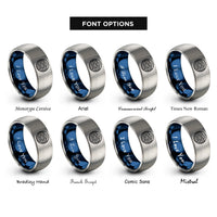 font options for inside engraving on blue & silver seigaiha wave pattern rings