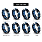 font options for inside engraving on blue & grey seigaiha wave pattern rings