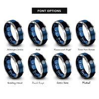 font options for inside engraving on blue & grey seigaiha wave pattern rings
