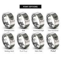font options for inside engraving on grey seigaiha wave pattern rings
