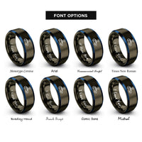 font options for inside engraving on gunmetal & blue self driving car rings