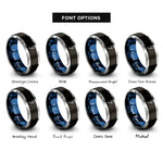 font options for inside engraving on black & blue & grey semicolon rings
