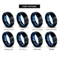 font options for inside engraving on black & blue semicolon rings