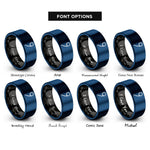 font options for inside engraving on black & blue semicolon rings