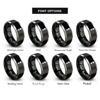 font options for inside engraving on black & gray semicolon rings