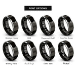 font options for inside engraving on black & silver semicolon rings