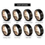 font options for inside engraving on black & rose gold semicolon rings