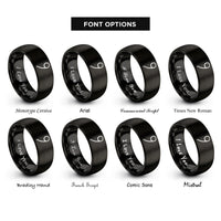 font options for inside engraving on black semicolon rings