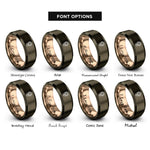 font options for inside engraving on gunmetal & rose gold september aster rings