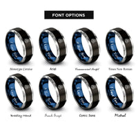 font options for inside engraving on black & blue & silver serpent coiled rings