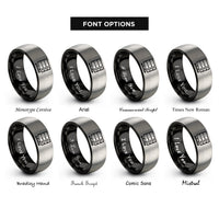 font options for inside engraving on black & silver server rack rings