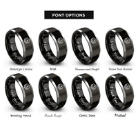 font options for inside engraving on black & gray service chevron rings