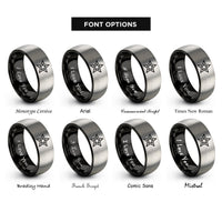 font options for inside engraving on black & gray service star rings