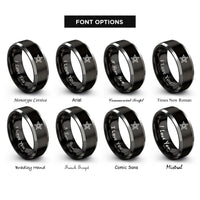 font options for inside engraving on black & silver service star rings