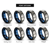 font options for inside engraving on black & blue & silver servo joint rings