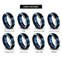 font options for inside engraving on blue & gray sesame seeds rings