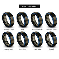 font options for inside engraving on gunmetal & blue setting sun waves rings