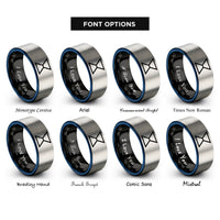 font options for inside engraving on black & blue & grey sextile rings