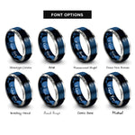 font options for inside engraving on blue & silver sextile rings