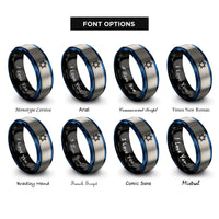font options for inside engraving on black & blue & grey sextile star rings