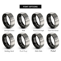 font options for inside engraving on black & silver shabbat candles rings