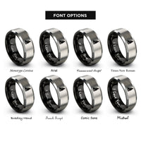 font options for inside engraving on black & gray shadowy caped figure rings
