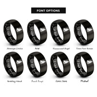 font options for inside engraving on black shadowy caped figure rings