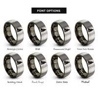 font options for inside engraving on gunmetal & gray shadowy caped figure rings