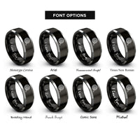 font options for inside engraving on black & silver shakshuka skillet rings