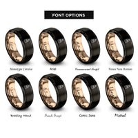 font options for inside engraving on black & rose gold shampoo bottle paw rings