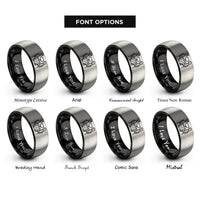 font options for inside engraving on black & grey shared stand rings