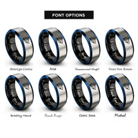 font options for inside engraving on black & blue & silver shark rings