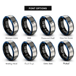 font options for inside engraving on black & blue & silver shark fin wave rings
