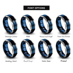 font options for inside engraving on blue & gray shark fin wave rings