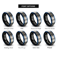font options for inside engraving on black & blue & grey shark tooth rope rings