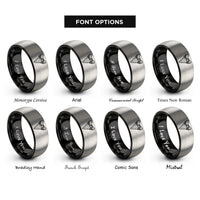 font options for inside engraving on black & gray shark tooth rope rings