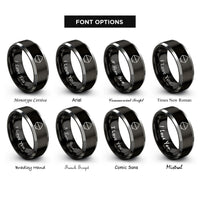 font options for inside engraving on black & gray shaved ice bowl rings