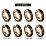 font options for inside engraving on black & rose gold shaved ice bowl rings