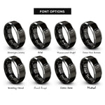 font options for inside engraving on black & silver sheep print rings