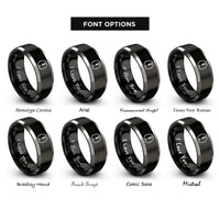 font options for inside engraving on black & silver sheep print rings
