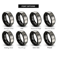font options for inside engraving on black & silver sheep print rings