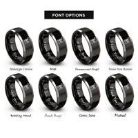font options for inside engraving on black & gray sheet music scroll rings