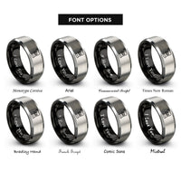 font options for inside engraving on black & gray sheet music scroll rings