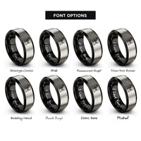 font options for inside engraving on black & gray sheet music scroll rings