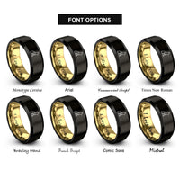 font options for inside engraving on black & gold shepherd heart rings